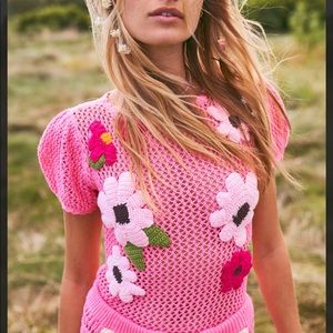 Pink Hibiscus bodysuit by LoveShackFancy. M NWT.